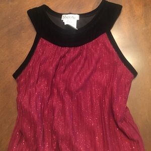 Girls fully lined sparkly red dress, velvet top